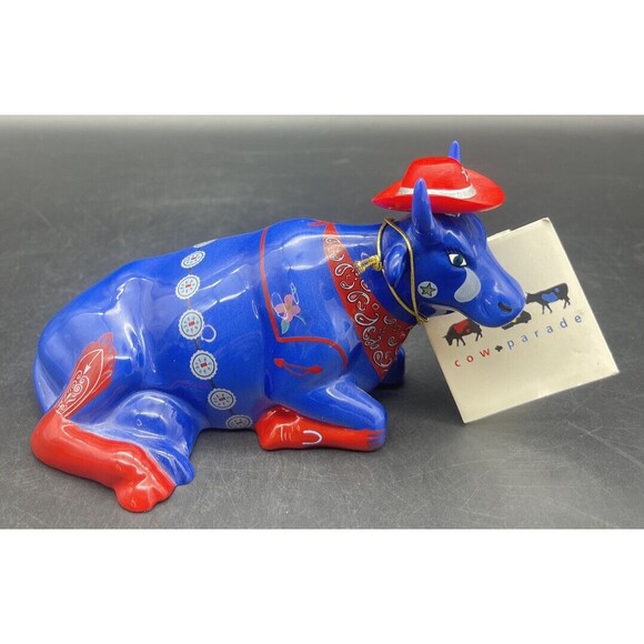 VTG Even Cowgirls Get The Blues 2001 Cows On Parade Ceramic Figurine #9180 NEW! - Picture 2 of 6
